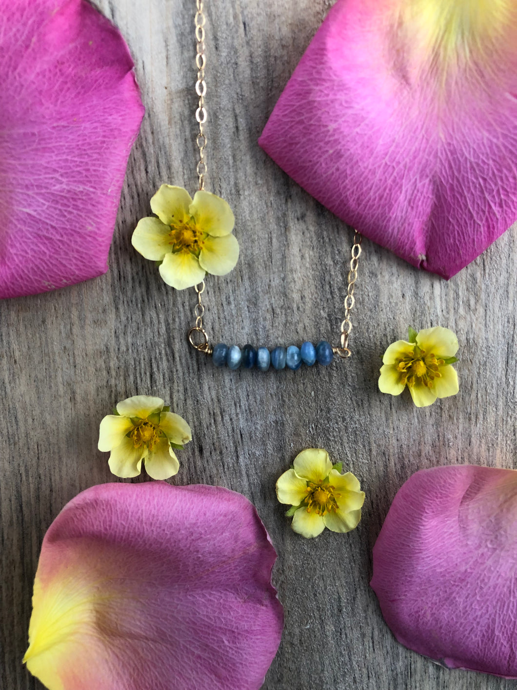 Blue Kyanite Bar Necklace-14K Gold Fill