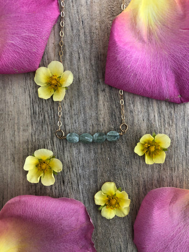 Green Kyanite Bar Necklace- 14K Gold Fill