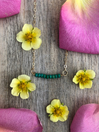 Green Turquoise Bar Necklace-14K Gold Fill