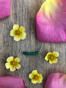 Green Turquoise Bar Necklace-Sterling Silver