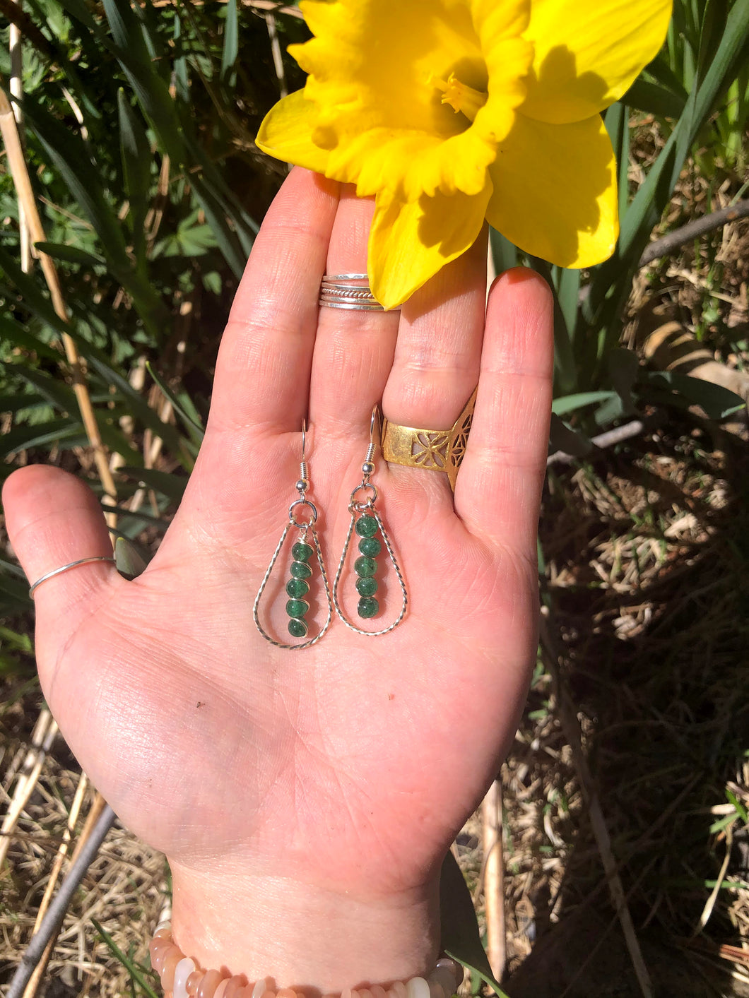 Adventurine Drop Hoops