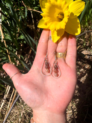 Peach Moonstone Drop Hoops