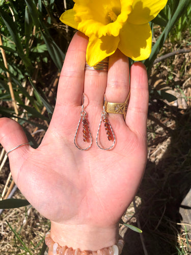 Hessonite Garnet Drop Hoops