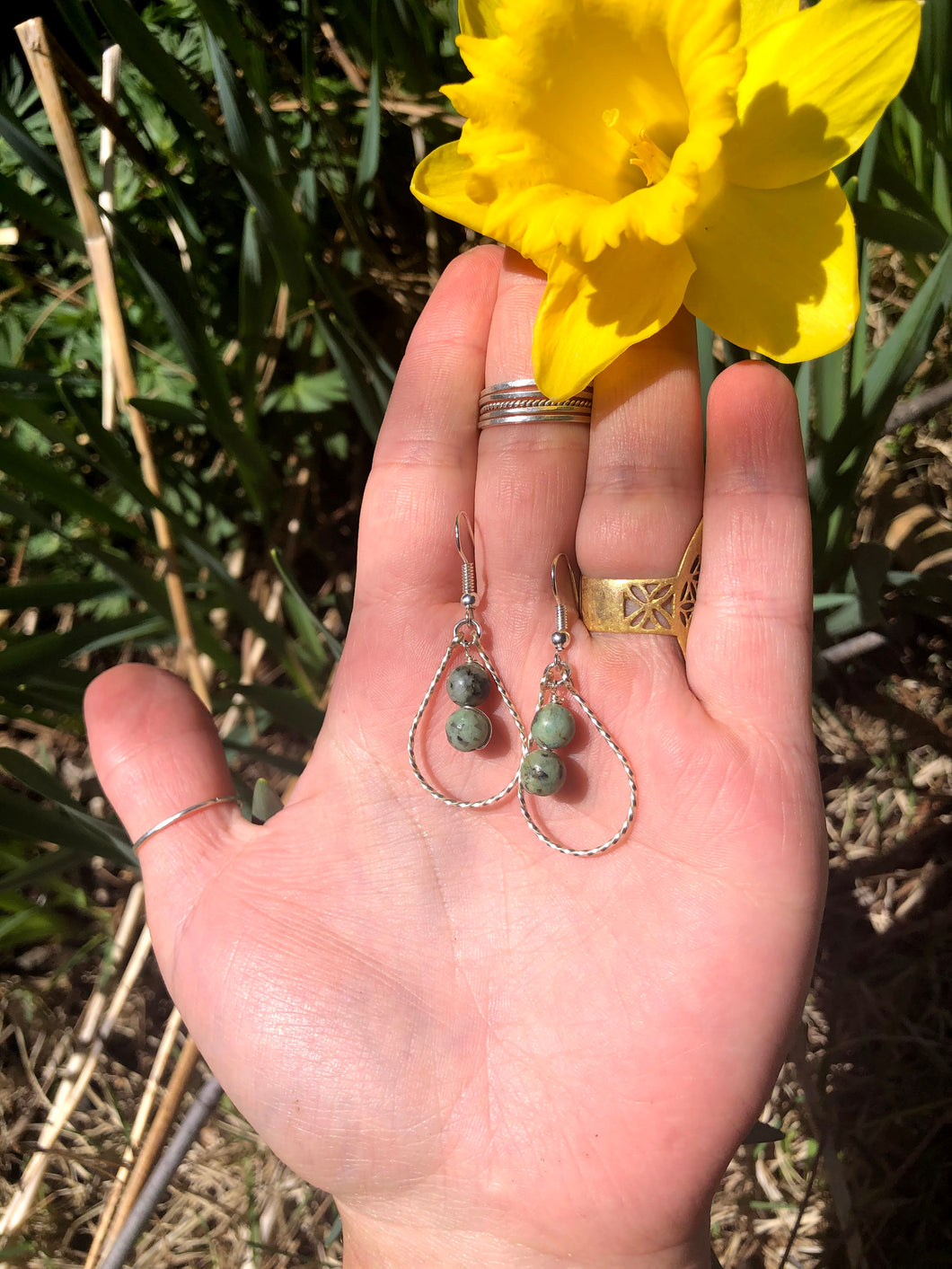 African Turquoise Drop Hoops